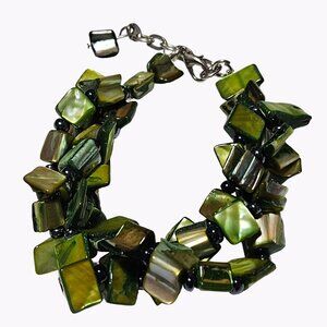 Boho Olive Green Gem Nugget Chunky Bracelet Statement Fashion Jewelry Women